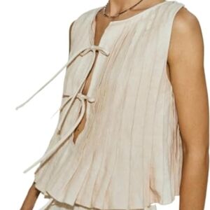 Linen Tie Front Cream Sleeveless Top